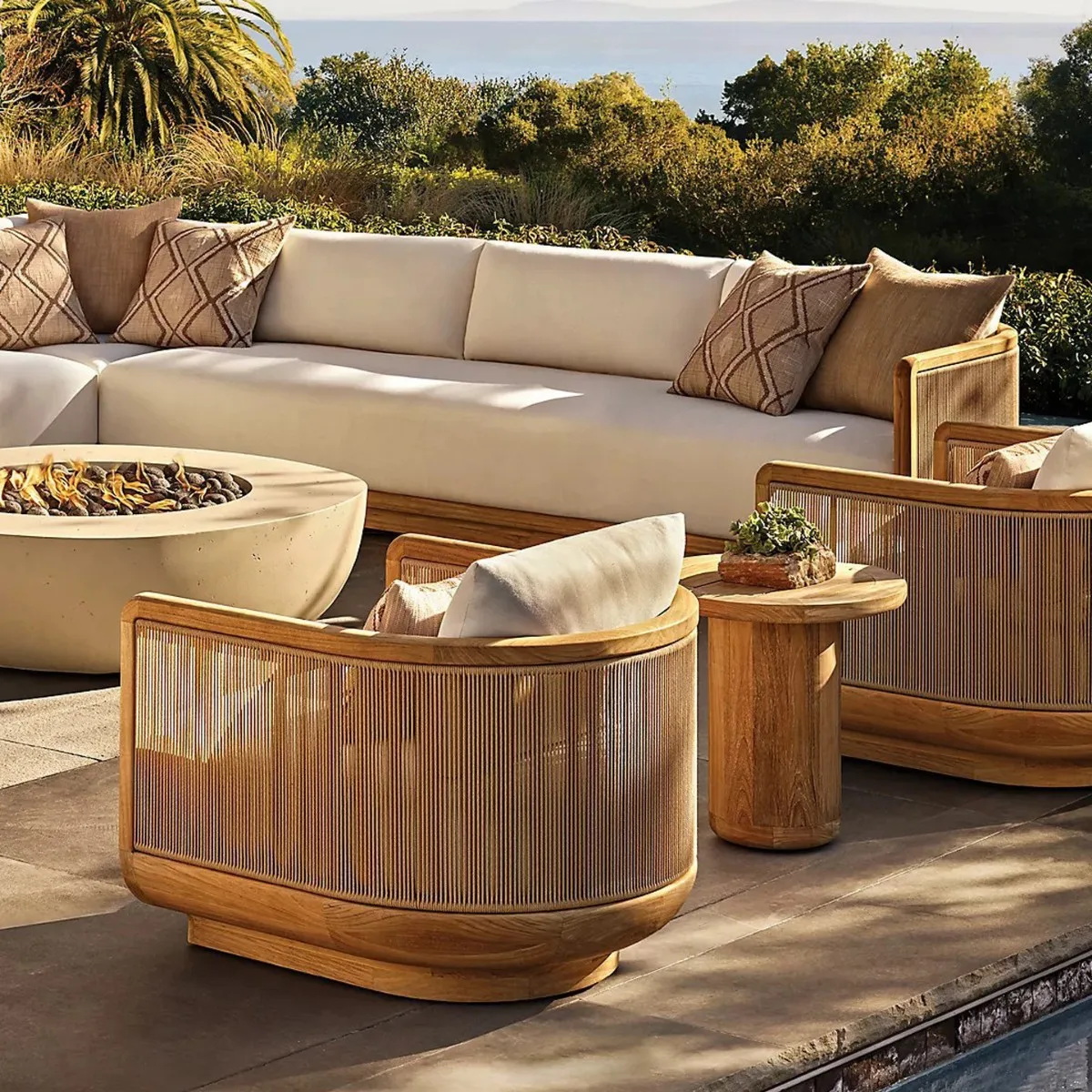 Rattan villa garden furniture outdoor sofa courtyard high-end outdoor hotel rain-proof villa balcony open-air home