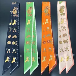 Fashion Women Hair Scarf 2022 New Brand Design Luxury Silk Scarf Fashion Print Headband Skinny Bag Scarves Neckerchief