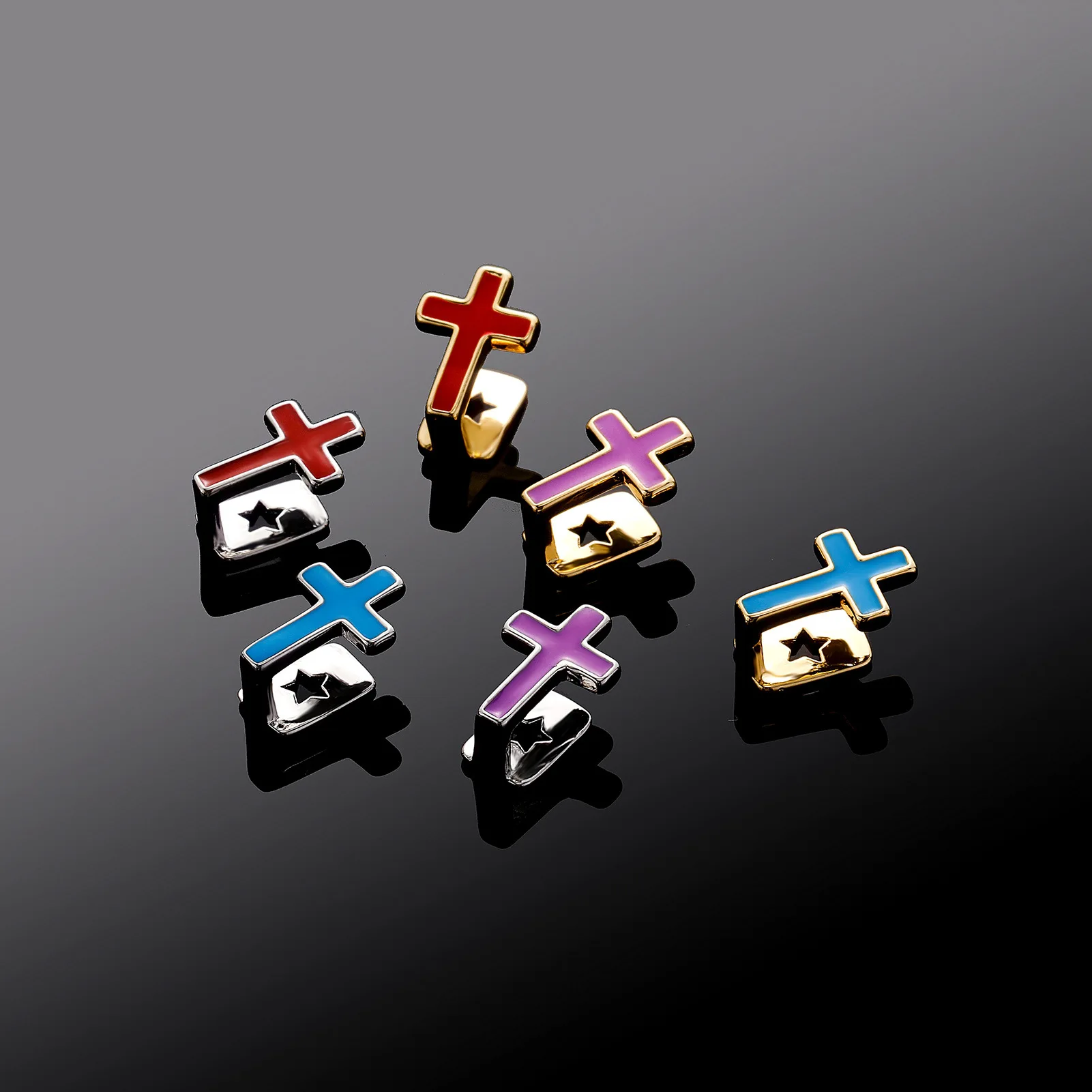 Hip Hop Single Colorful Cross Teeth Gillz 14K Gold Plated Tooth Caps For Women Men Jewelry Gift