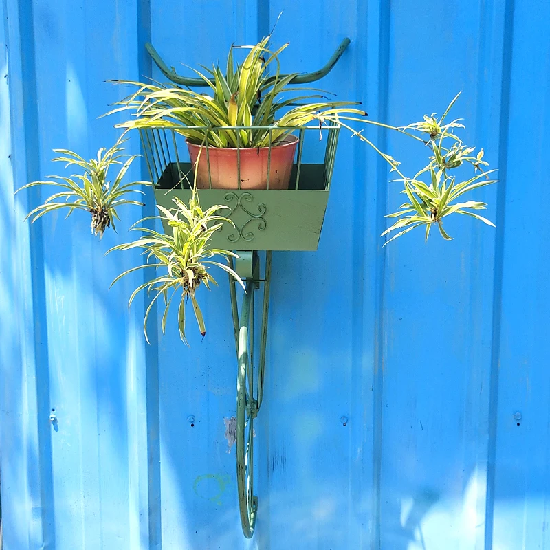 Bicycle Planter Wall Hanger Outdoor Iron Flower Basket Vertical Garden Decor Balcony Hanging Planter Rustic Patio Plants Shelf