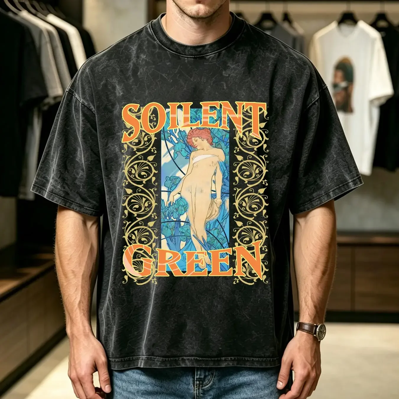 washed T Shirt Vintage Soilent Green Sewn Mouth Secrets Adult SizeXL Black vintage Washed fashion Versatile Comfortable Casual