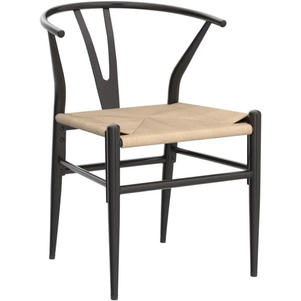 4er-Set Weave Chair Mid-Century Metall-Esszimmerstuhl Y-förmige Rückenlehne Hanfsitz