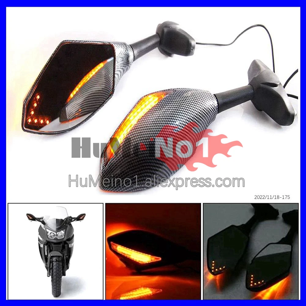 2X Turn Lights Side Mirrors For KAWASAKI NINJA 650R ER-6F ER 6F 650 R ER6F 09 10 11 2009 2010 2011 Turn Signal Rearview Mirrors