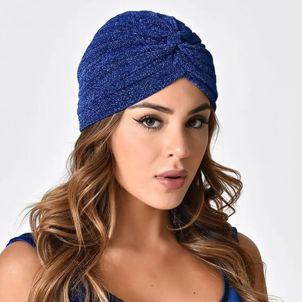 Women's Hijabs Hats Shiny Muslim Turban Sports Cross Headband Indian Style Knot Twist Head Wraps Stretchable Soft Head Scarf Hat