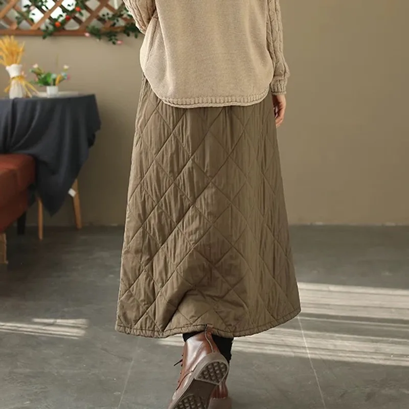 Women Casual Long Skirt New Arrival 2024 Autumn Vintage Style Solid Color Thick Warm Female Basics A-line Skirts B4018