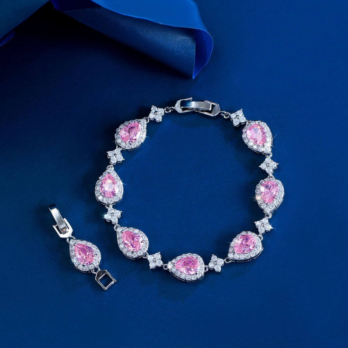 CWWZircons Neues Modisches Grünes Großes Wassertropfen-Kubikzirkonia-Tennisarmband für Damen, Schickes Party-Hochzeitsschmuck-Geschenk S0145 – Detail 11