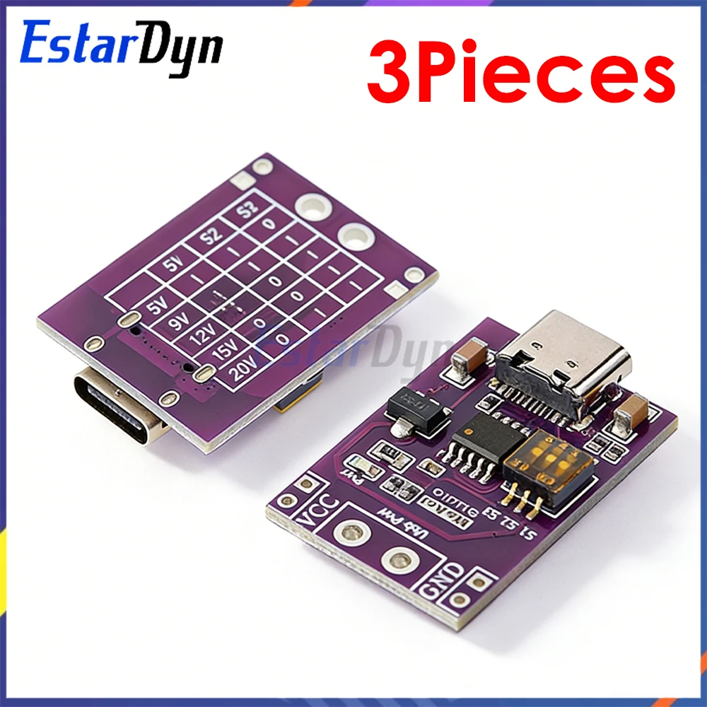 

Комплект из 3 модулей CH224K Type-C QC AFC PD2.0 PD3.0 для обнаружения и имитации быстрой зарядки (5В, 9В, 12В, 15В, 20В)