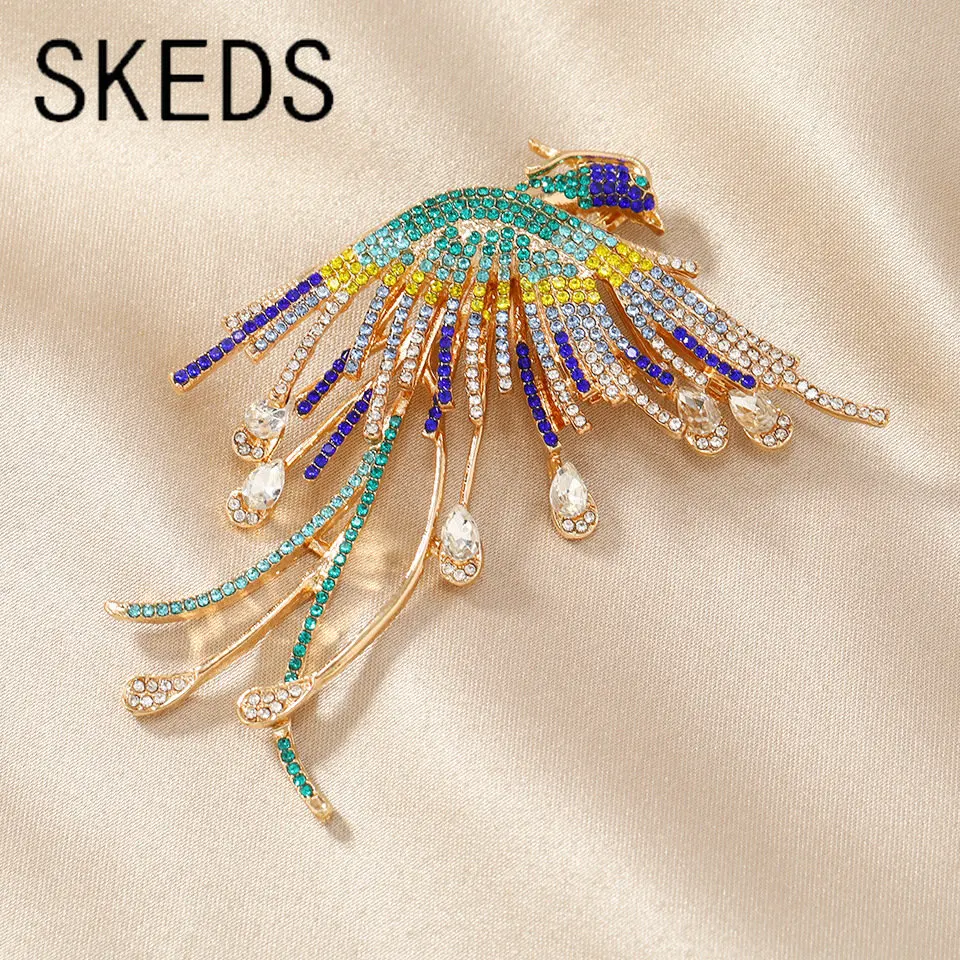 SKEDS New Arrival Luxury Elegnat Women Phoenix Full Crystal National Brooches Pins Lady Clothing Coat High-end Rhinestone Buckle