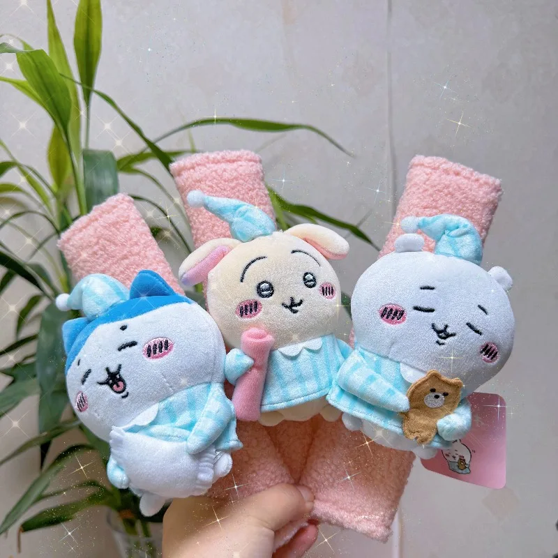 Cute Chiikawa Car Seat Belt Shoulder Pad Plush Soft Comfortable Anti-Chafing Strap Cover Neck Protector Auto Interior Decoration