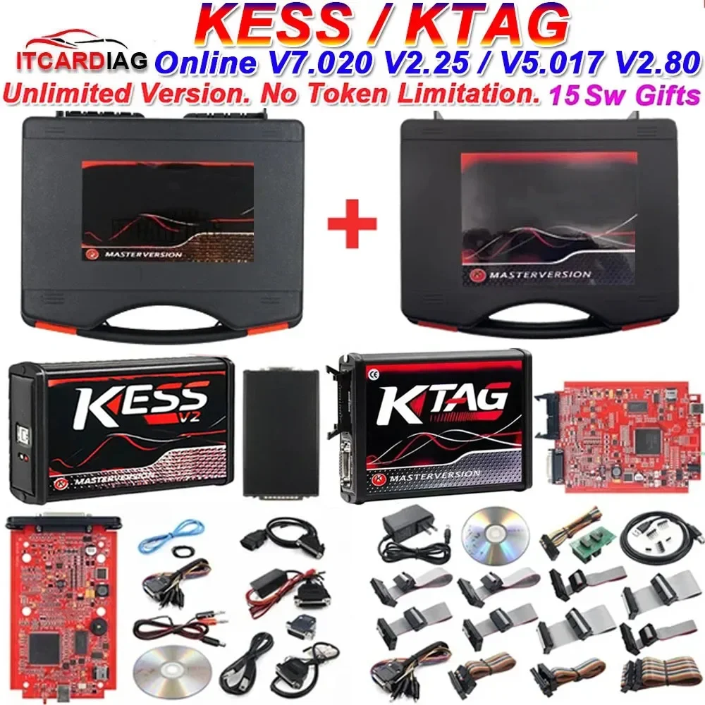 Online Eu Red Kess V2 V5.017 Online 2.80 Ktag 7.020 2.25 Obd 2 Auto Trucks Ecu Chip Tuning Kit Onbeperkte Reparatie Kit Met Gereedschapskist