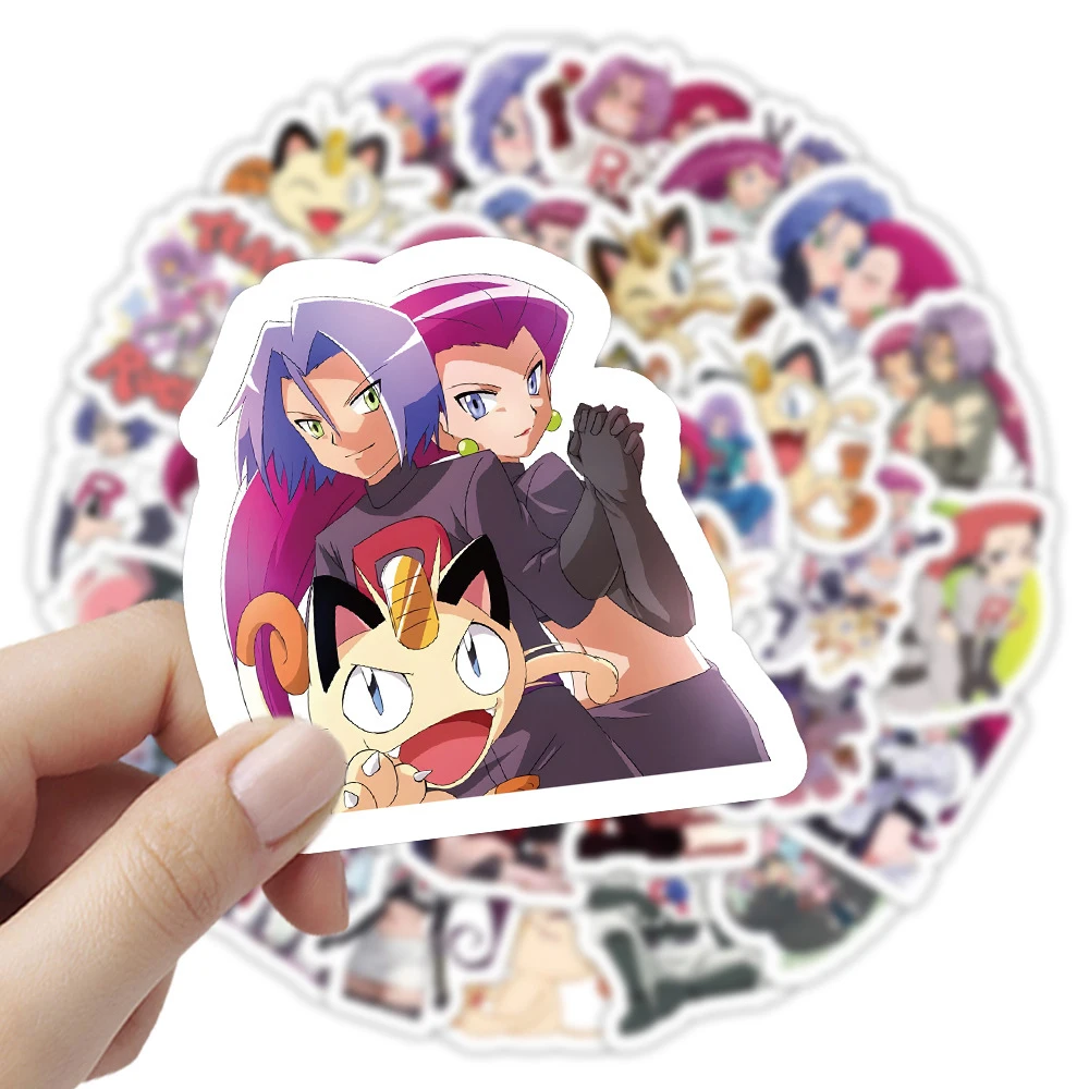 10/30/50pcs Pokemon Team Rocket Anime Stickers Cute Jessie James Meowth Cartoon Decals Laptop Phone Diary Funny Sticker Kids Toy