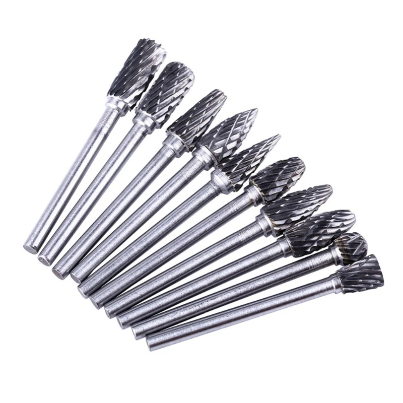 10 Pcs Double Cut Rotary Deburr Set for dremel Rotary Tool Tungsten Carbide Cutter Rotary Burr Set for Metal Polishing, Carving