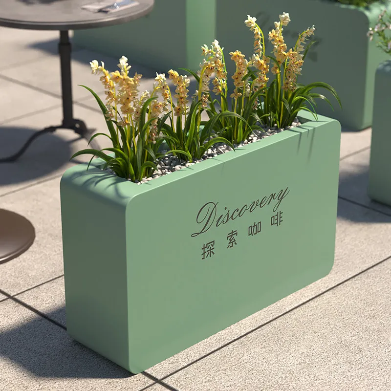 New Outdoor Stainless Steel Rounded Corner Flower Box Iron Art Flower Bed Cafe Milk Tea Shop Outdoor Partition Fence Planting