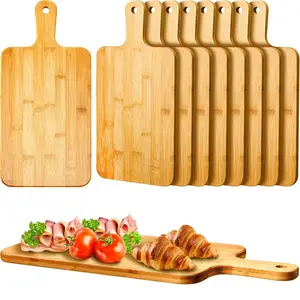 10 Pcs Wood Cutting Board with Handle 15.7 x 7.8 Inch Bamboo Wooden Serving Kitchen Chopping Boards for Pizza, Bread, Cheese, Ch