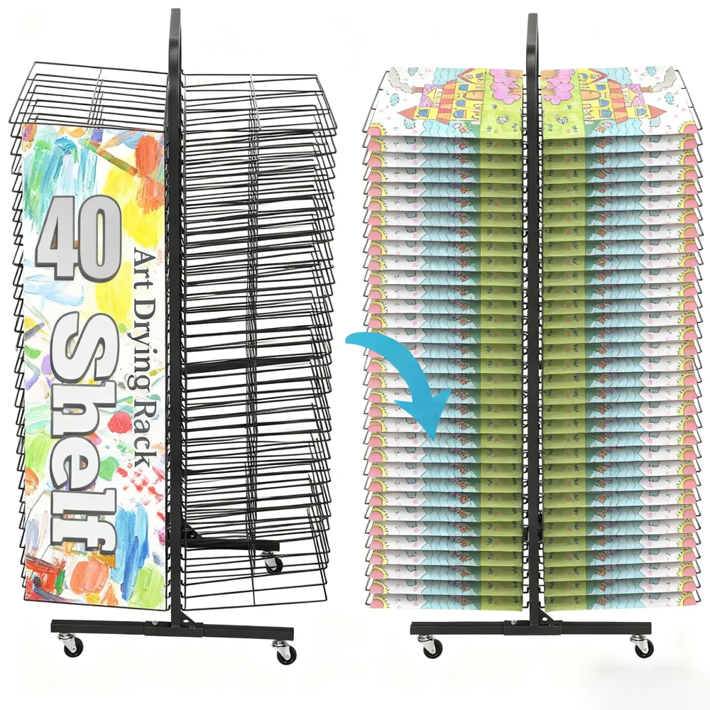

40 Shelf Art Storage Drying Rack with 4 Caster Wheels Arts and Crafts Organizer with Removable Shelves for Artwork in Classrooms