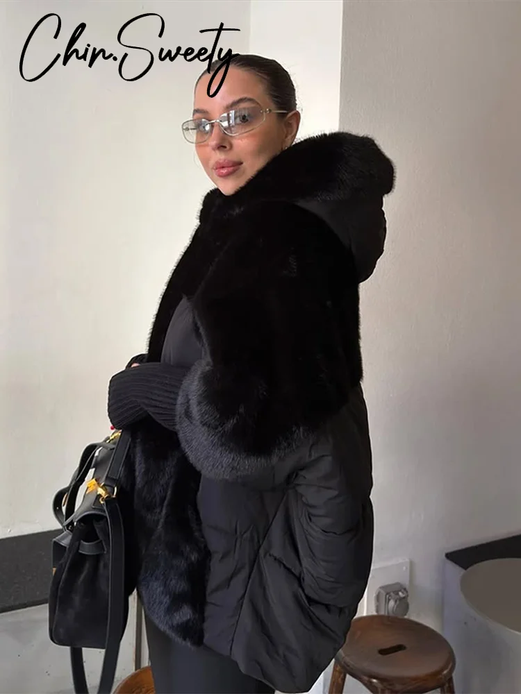 معطف نسائي غير رسمي منسوج من الفرو مع قلنسوة بأكمام كاملة معاطف فضفاضة ودافئة وسميكة للسيدات ملابس شتوية أنيقة جديدة لعام 2025