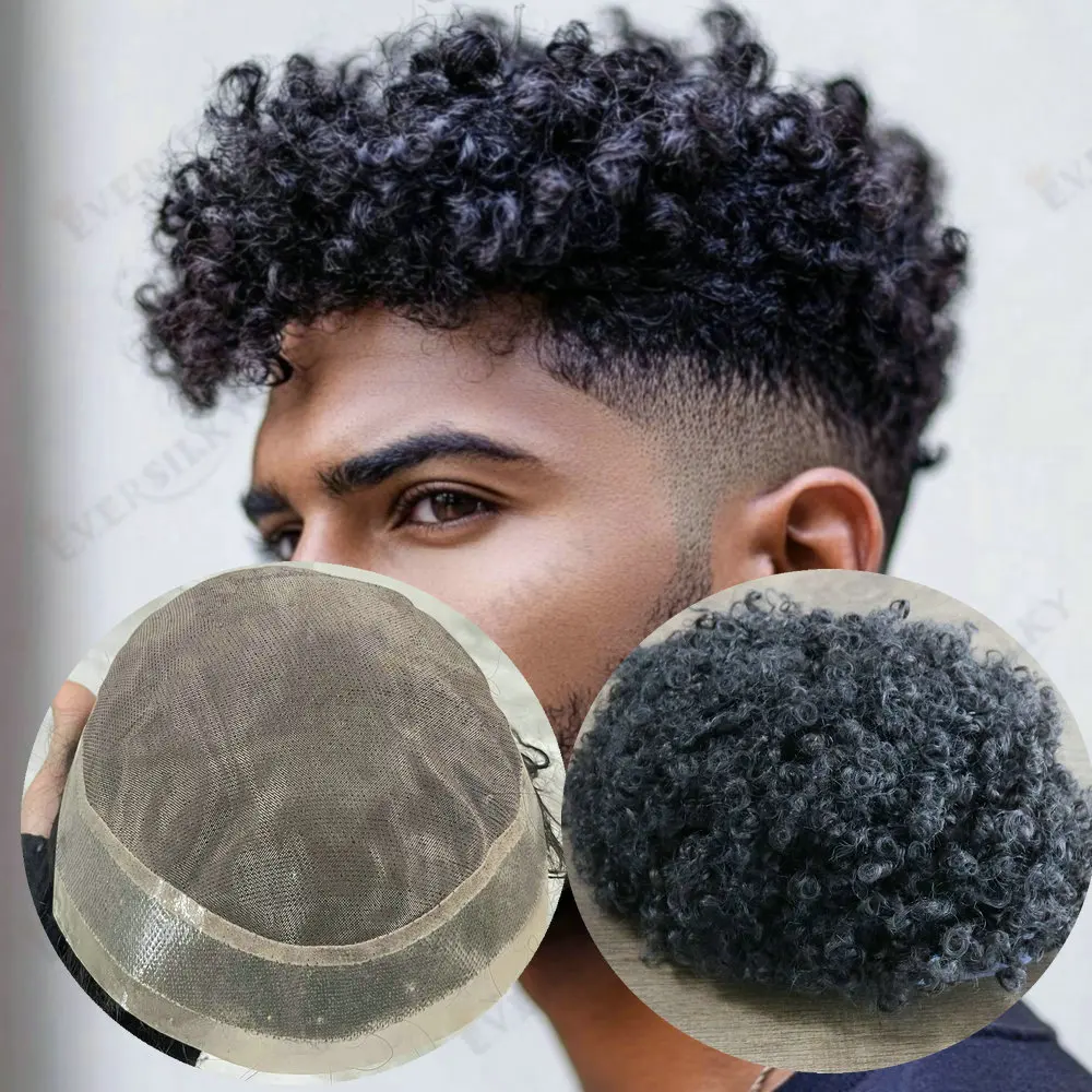 

Natural Hairline Afro 8mm/15mm Curly Men's Toupee Super Durable Fine Mono PU System Undetectable European Human Hair Prosthesis