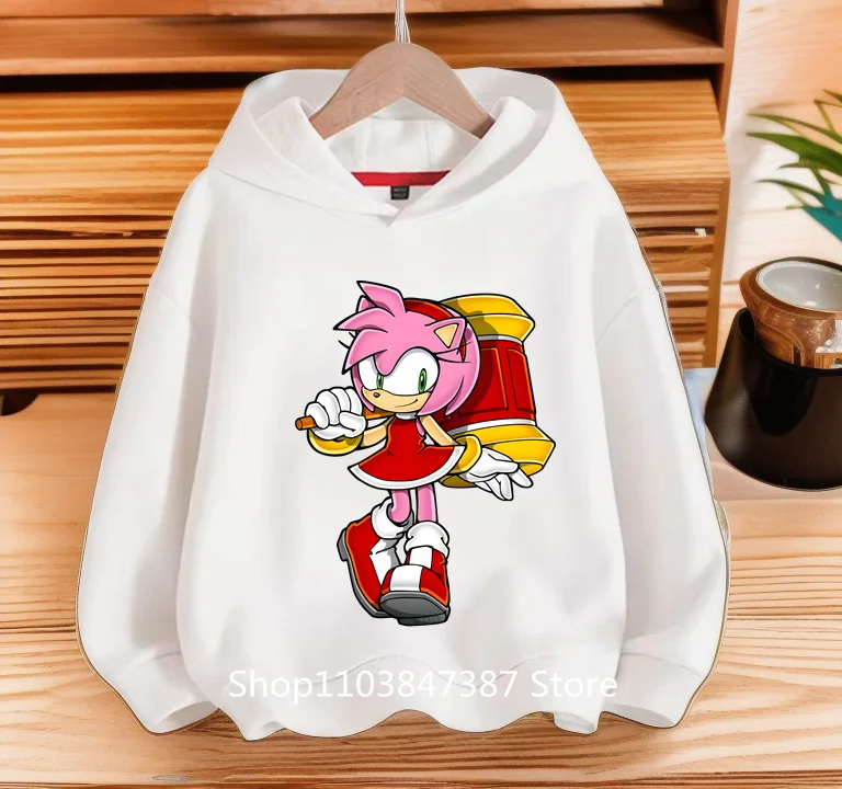 2025 New Sonics Hoodies Kids Cartoon Sonic Print Pullovers Baby Boys Children Long Sleeves Sweatshirt Girls Clothing Streetwear