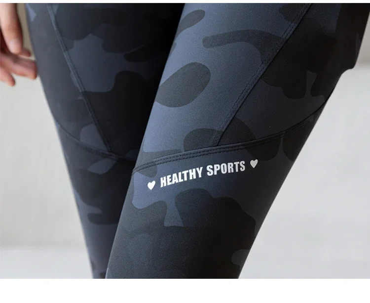 Frauen Camo Shark Hosen Hohe Taille Tasche Leggings Große Größe Dehnbare Casual Hosen Mode Dünne Yoga Fitness Hosen – Detail 13