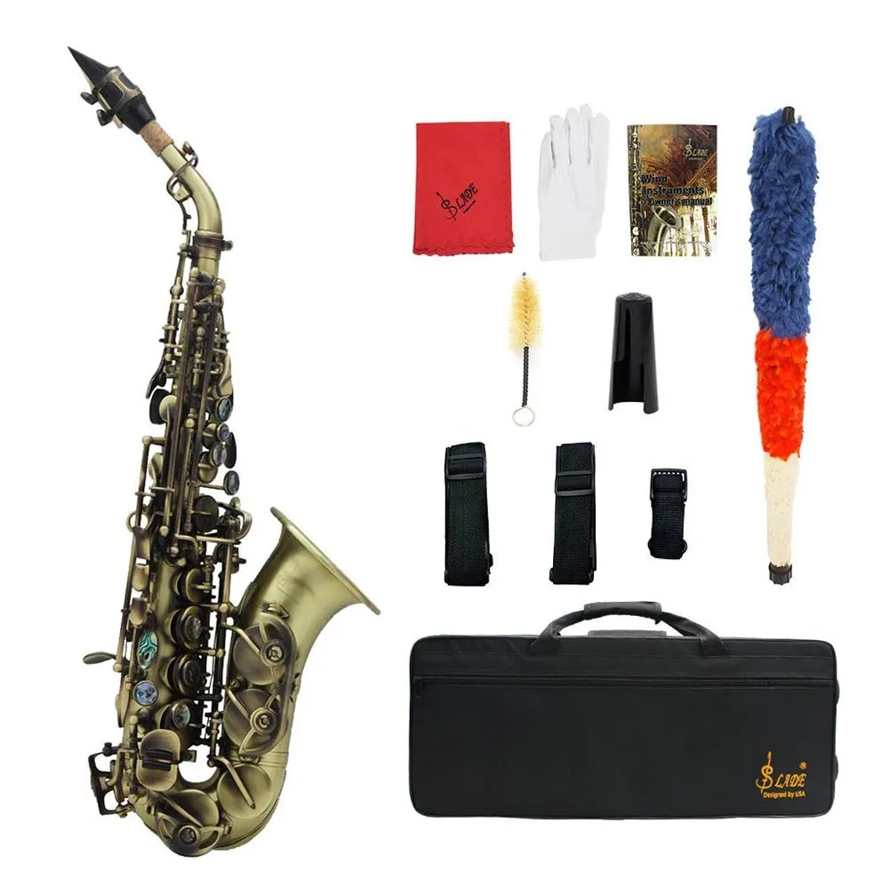 Vintage Style Bb Soprano Saxophone Sax Brass Material Woodwind Instrument with Carry Case Gloves Cleaning Cloth Brush Sax Strap