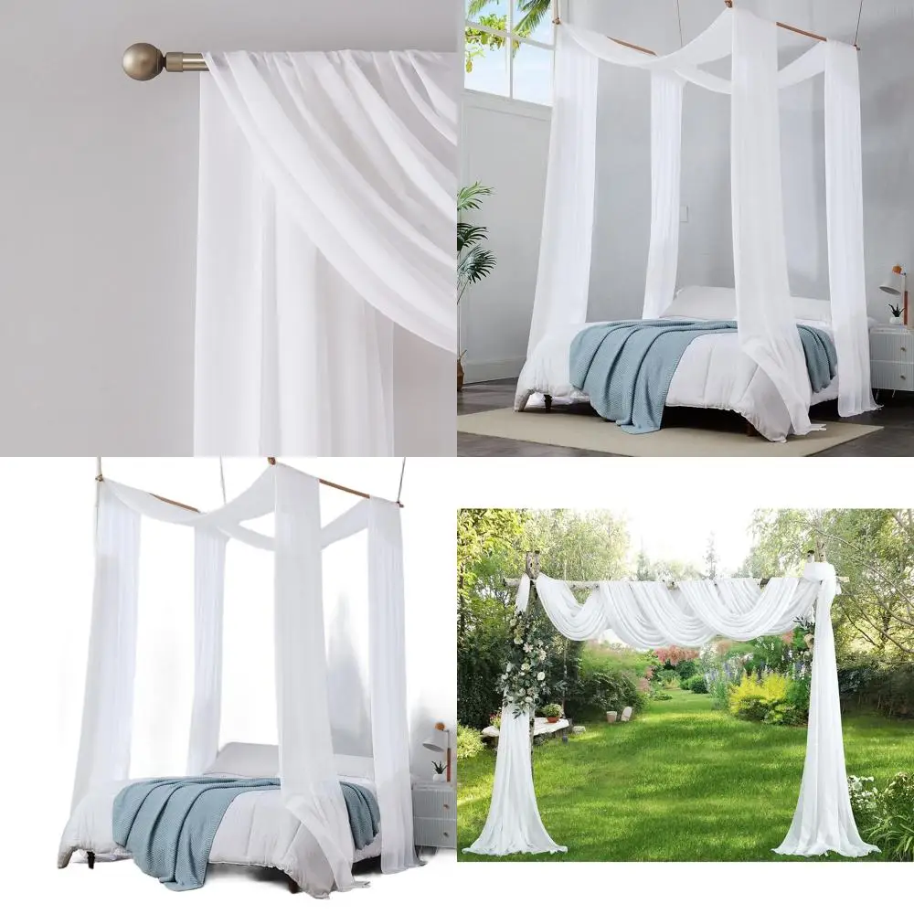 

Chiffon White Canopy Bed Curtains, 35x360 Inches, King/California King, Ideal for Girls' Room