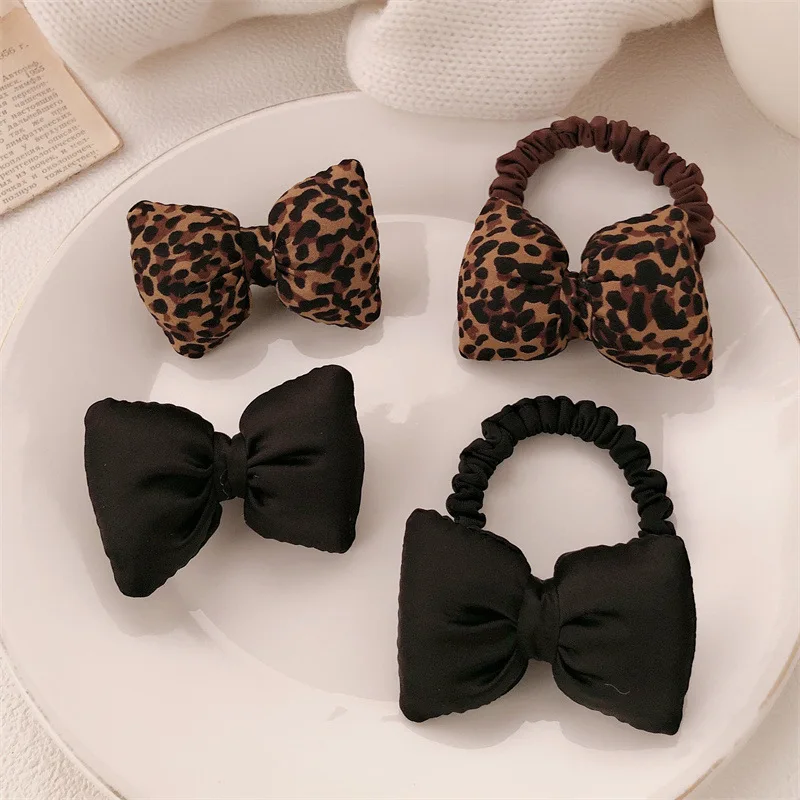 

Резинка для волос с леопардовым принтом и бантом в стиле ретро, новая универсальная резинка для хвоста, высококачественная резинка для волос, аксессуар для прически