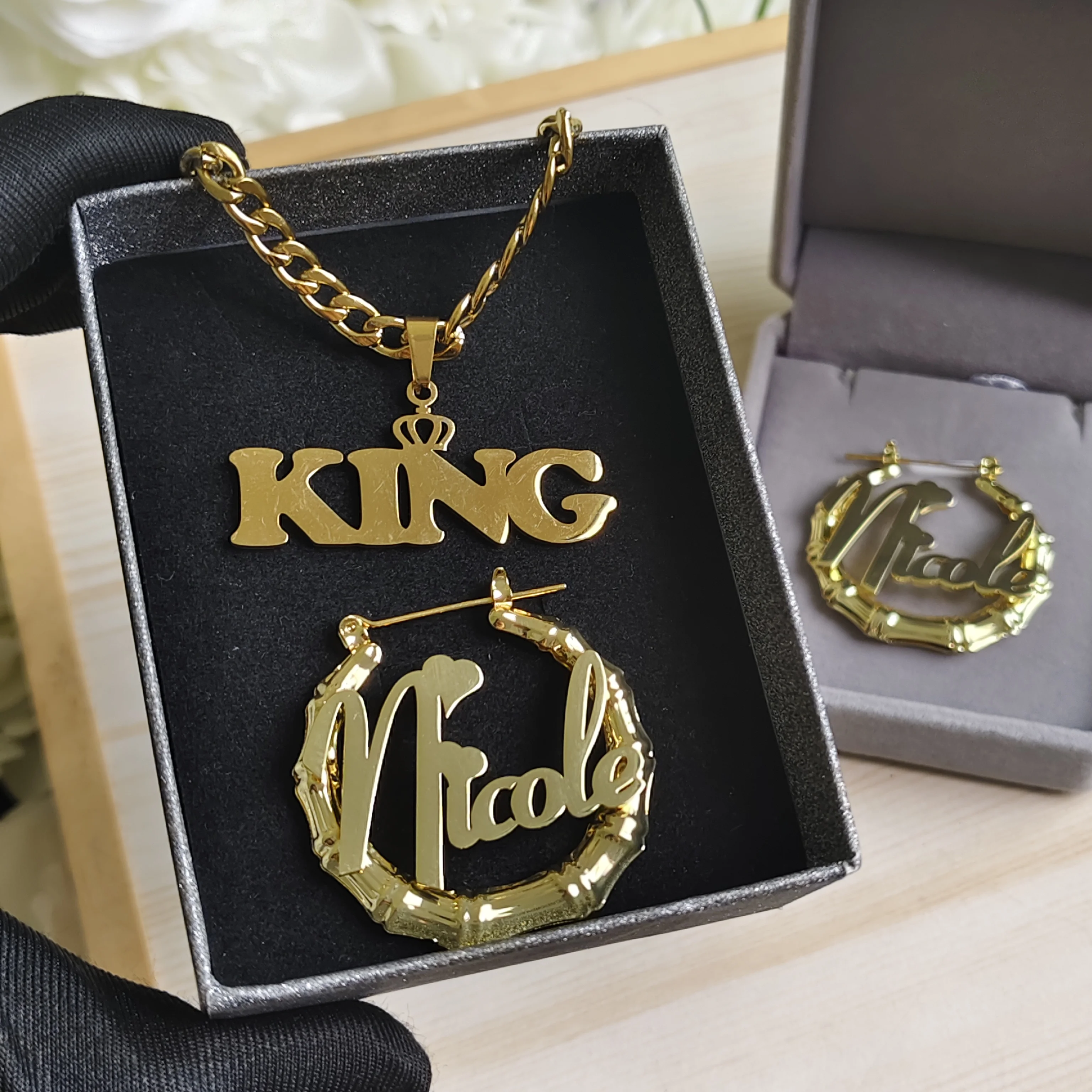 

DHQH Wholesale Customized Name Set Personalized Letter Necklace 40mm Earring Set Birthday Gift Gift Manufacturer Direct Sales