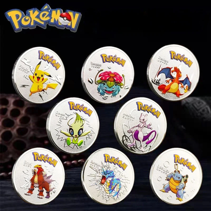 8 stuks Pokemon herdenkingsmunt metalen munten Anime herdenkingsmunt Charizard Pikachu gouden Pokemon kaarten ronde metalen munt speelgoed