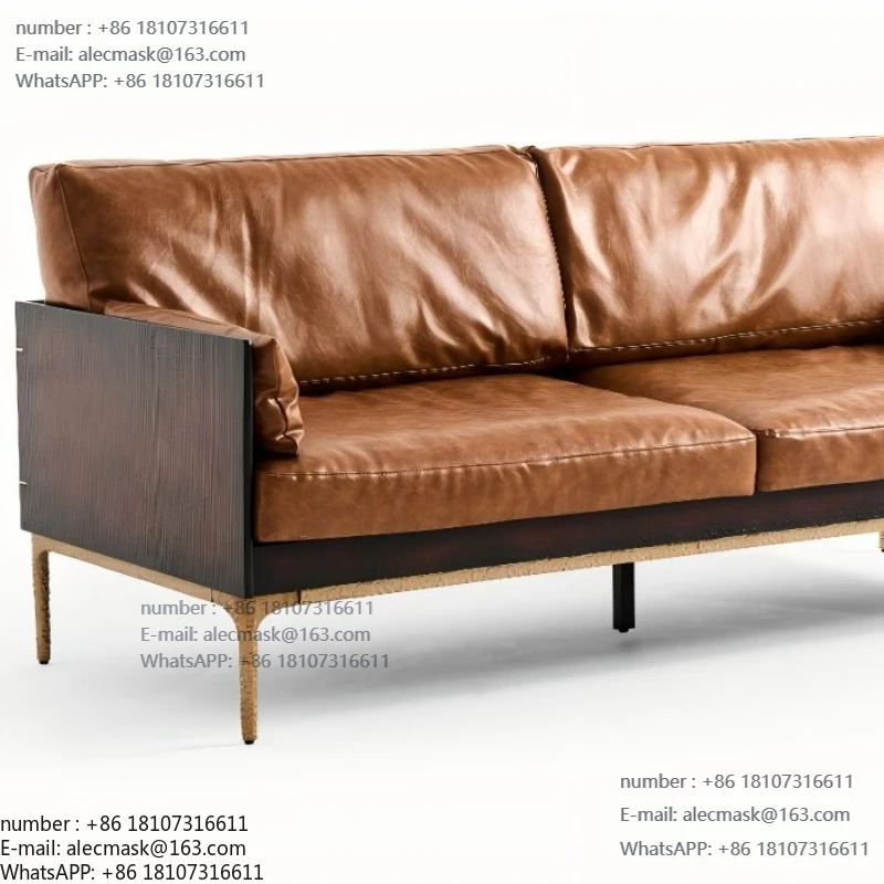 

British retro solid wood frame oil wax leather sofa medium antique three-person sofa