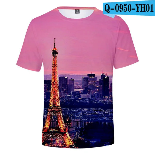 Tshirts France Paris Eiffel Tower 3D Print Summer Tees Streetwear Crew Neck  Short Sleeve Casual Oversized Men Women kids Tops