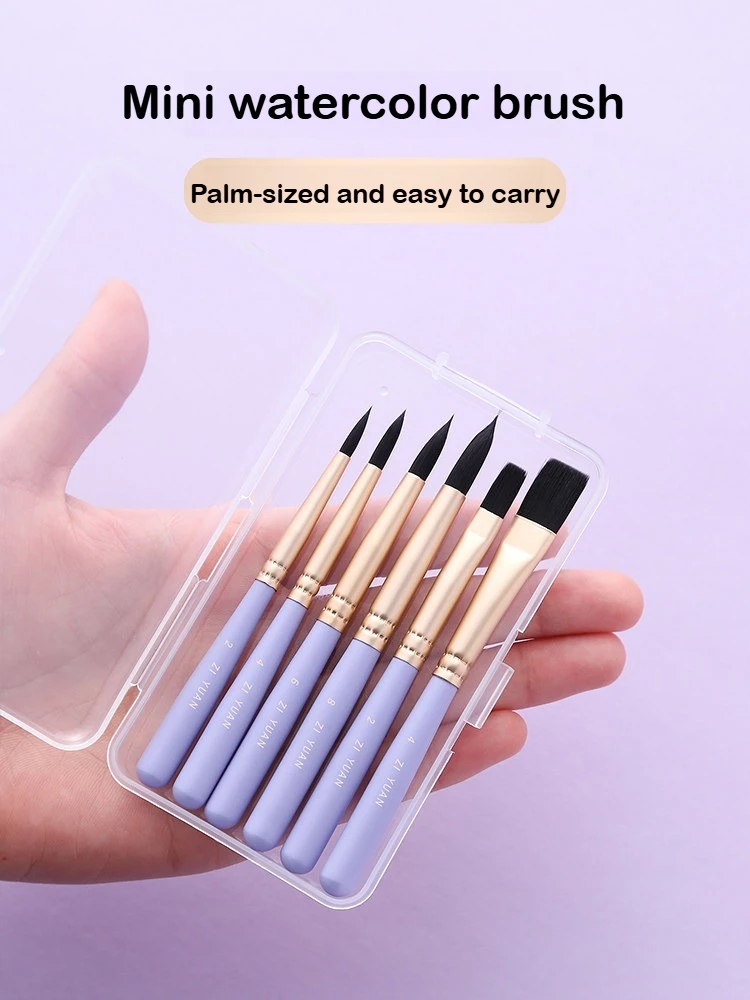 6 PCS Mini Short Handle Nylon Watercolor Paint Brushes for Acrylic Coloring Oil Painting Brushes Stationery Art School Supplies