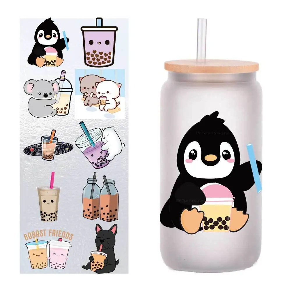 

10 four-inch cartoon cute pearl milk tea UV transfer stickers crystal label glass glass sticker customization