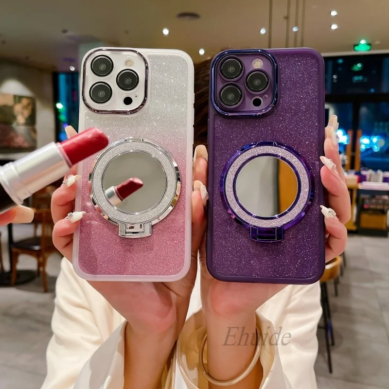 Mirror Stand Glitter Case For Xiaomi POCO X6 M6 X5 F5 Redmi Note 13 Pro Plus 12 13C 12C 12S Len Camera Soft Silicone TPU Cover