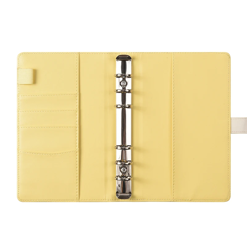 Sampul Binder A6 Bentuk Hati Jahitan Kulit PU 6 Ring Buku Catatan Isi Ulang Ring Bundar Pelindung Binder Penutup Jepret