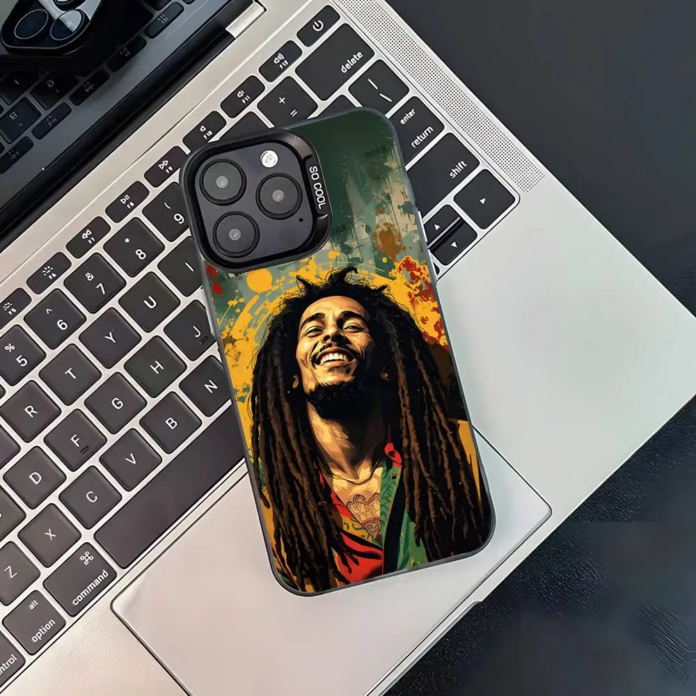 Singer B-Bob M-Marley For iPhone 17,16,15,14,13,12,11,Pro,MAX,Plus Black Shockproof Candy Matte Cover