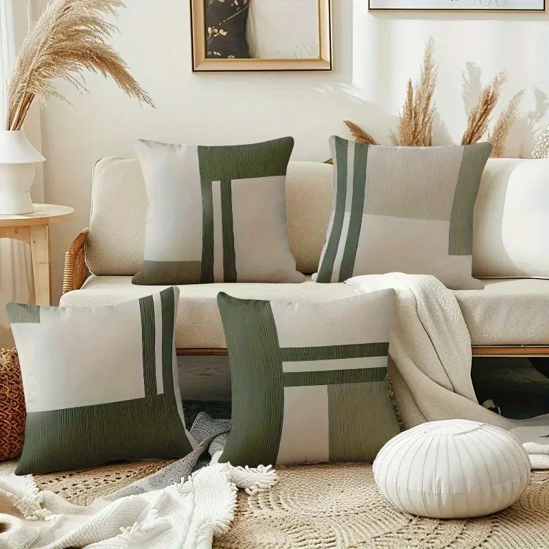

Olive Green Geometric Pattern Pillow Cover, Minimalist Modern Home Decor