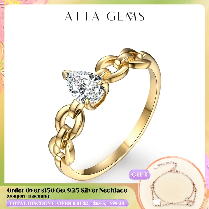 

ATTAGEMS Pear Cut 4*6mm Solid 18K 14K 10K Yellow Gold Moissanite Ring for Women Engegament Wedding Certificate Fine Jewelry New