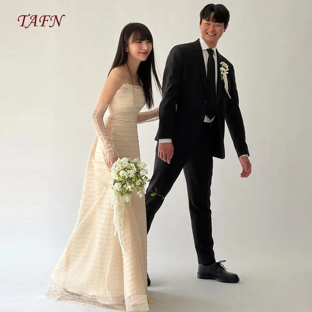 

TAFN Korea Wedding Shooting Dresses A-line Strapless Reception Dresses Sleeveless 피로연드레스 Bridal Gown Custom Made