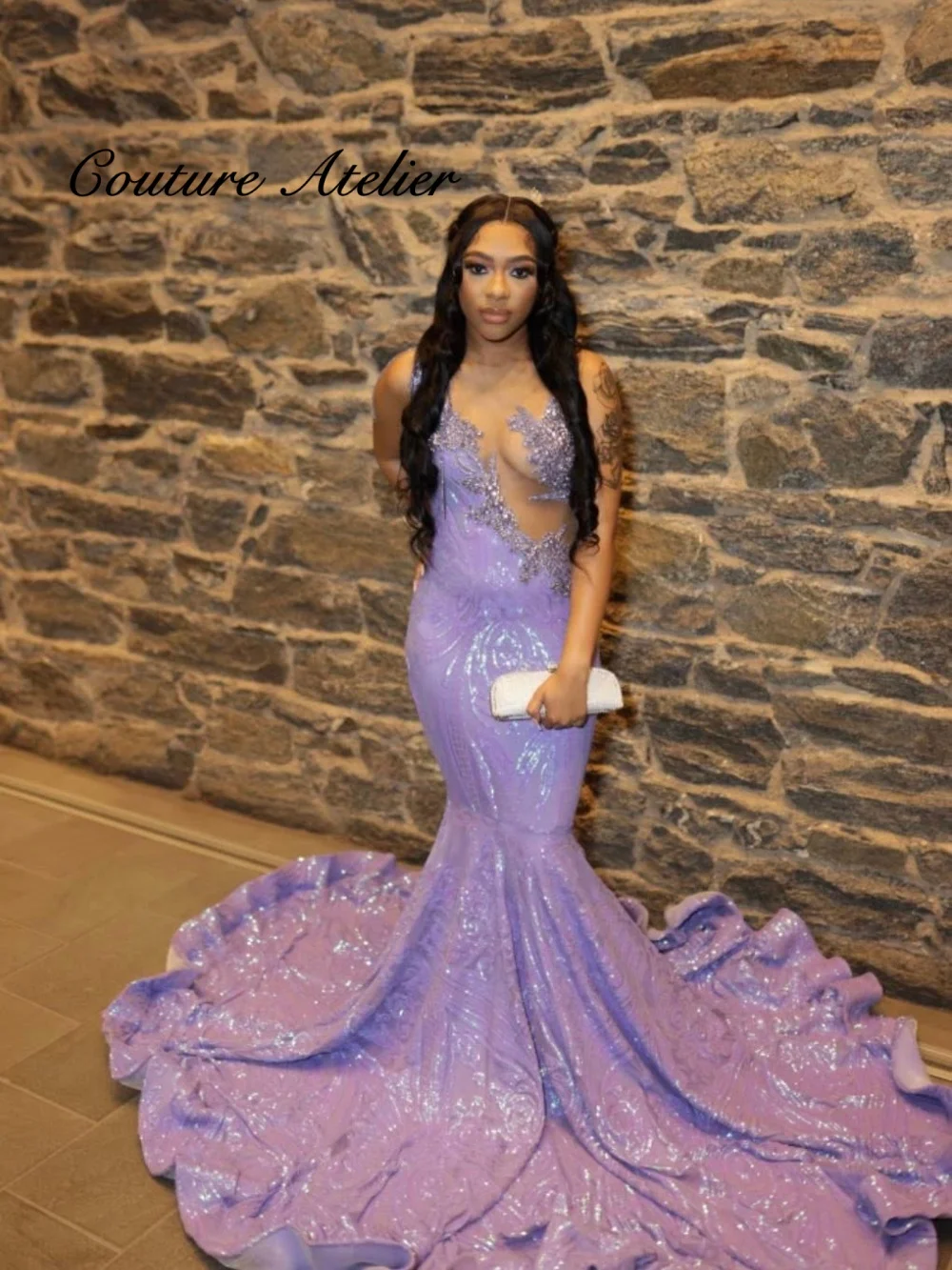 

Lavender Sequined Lace Prom Dresses 2026 For Blackgirls Mermaid Dress Party Evening Elegant Celebrity Rainbow Customized