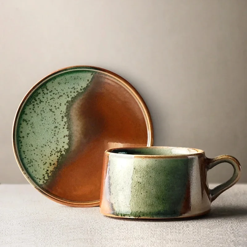 Juego de Café Vintage Hecho a Mano, Tazas y Jarras de Café con Plato, Garrafa Térmica para Café