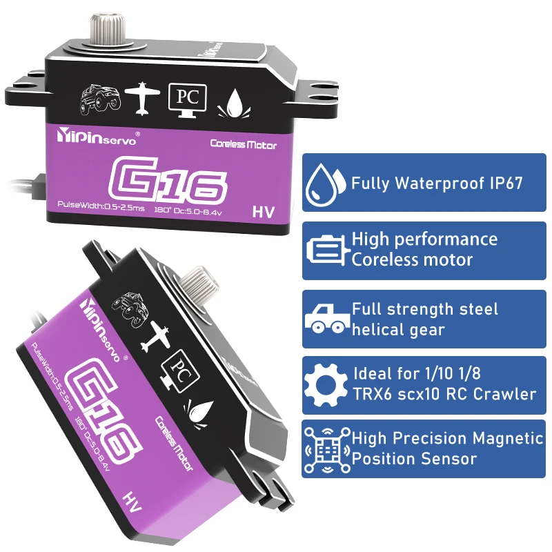 Yipinservo 16 кг PWM цифровой серводвигатель без сердечника цельнометаллическая шестерня большой крутящий момент низкопрофильный сервопривод с коротким корпусом для радиоуправляемого автомобиля 1/8 1/10