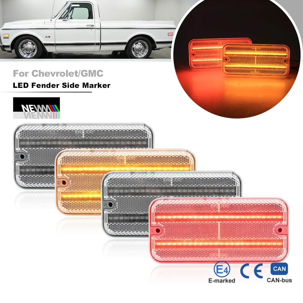 For Chevrolet/GMC Truck C/K 1500 2500 3500 Suburban Blazer G-Series Vans F&R Amber Red Led Bumper Side Parking Signal Lights