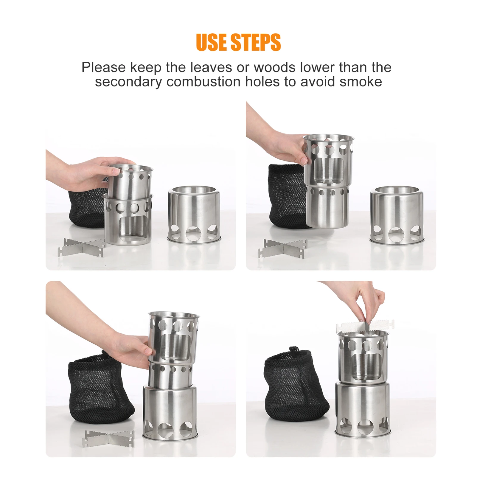 Camping Stove Portable Stainless Steel Lightweight Wood-Burning Stove Outdoor Cooking Picnic Camping Burner Wood-Burning Stove view 3