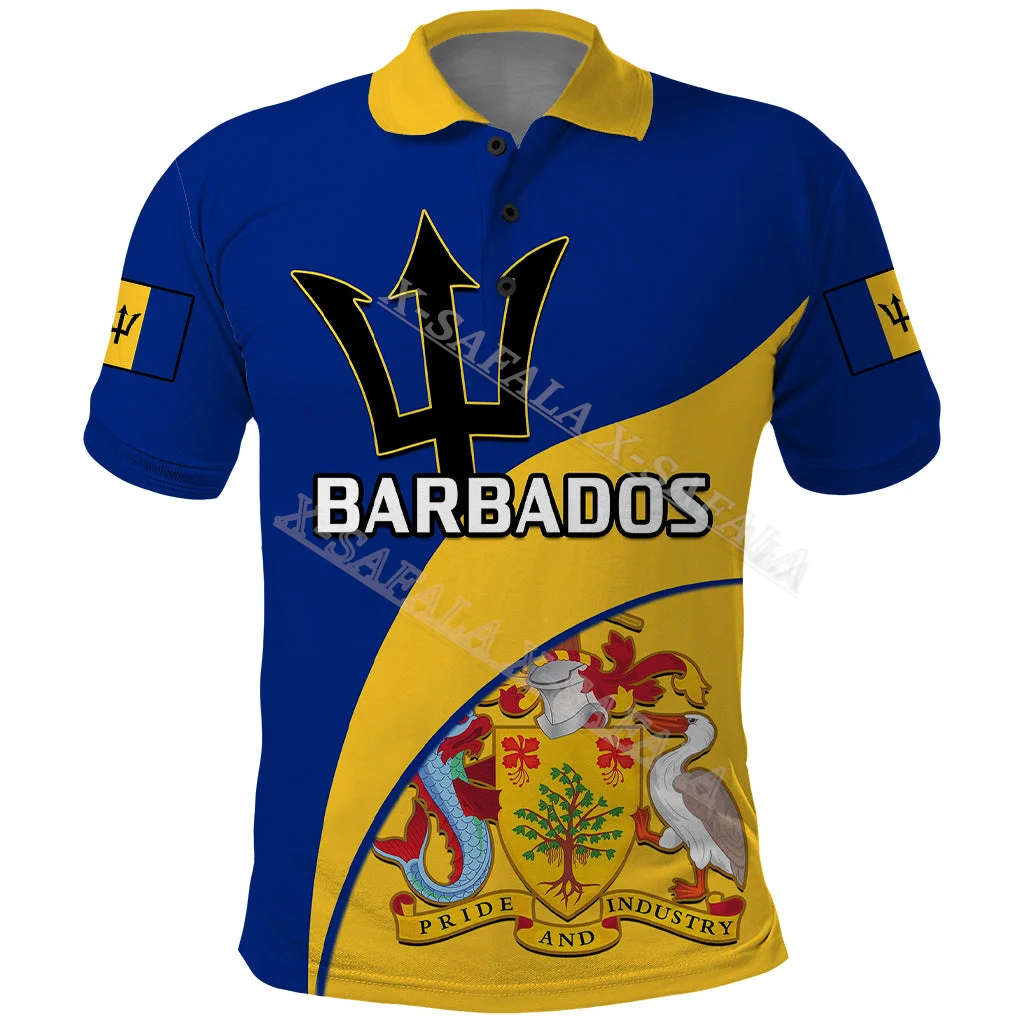 Barbados Country Independence Day 3D Print Men Polo Shirt Quality Breathable Smooth Short Sleeve Casual Tee Sports Top