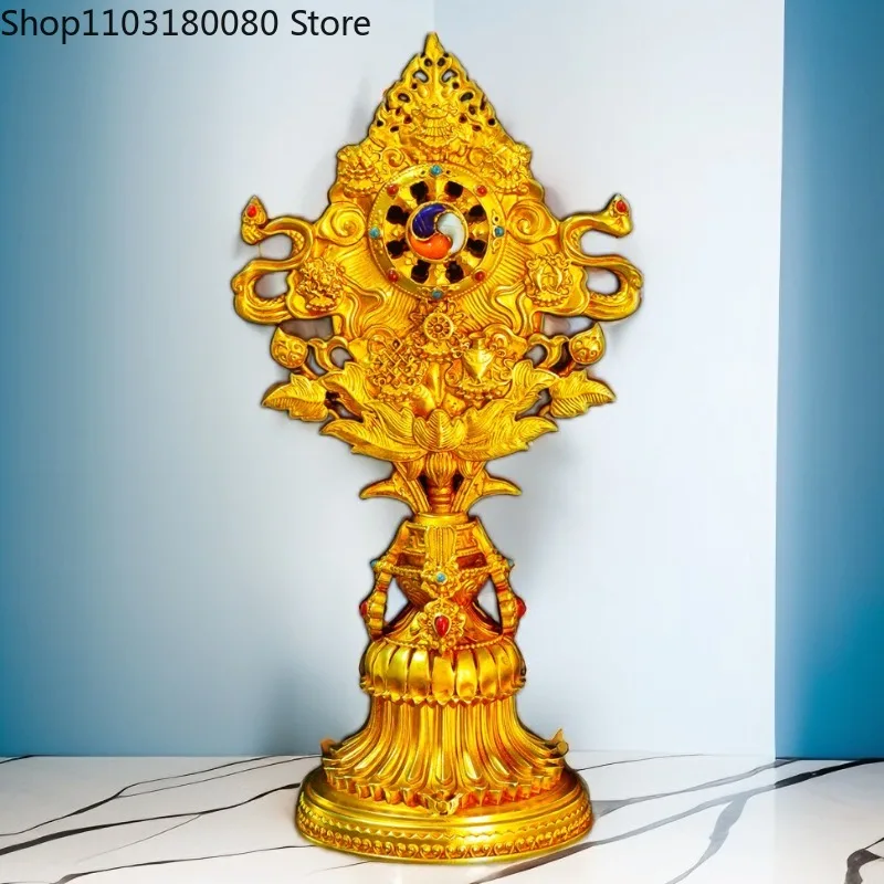 

Copper gilding carving Eight auspicious things buddha statue Tibet Nepal eight treasures sculpture Lucky decor Large 30cm,21cm