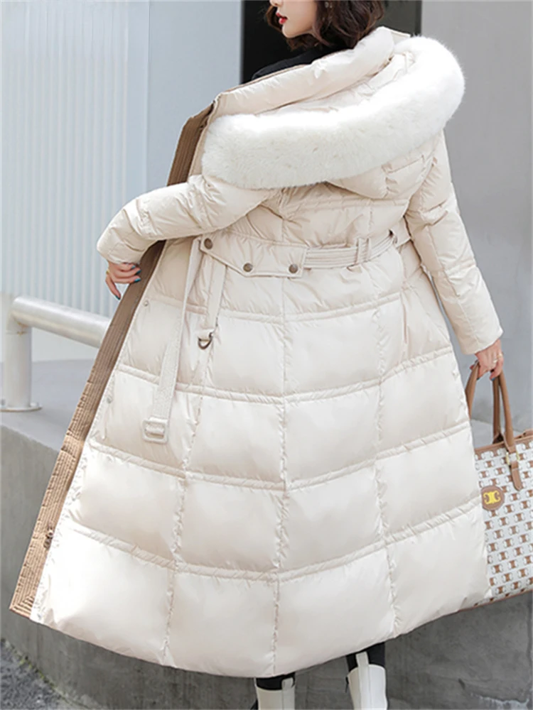 Cotton Parkas For Women Fall Winter 2023 New Fashion Long Sleeve Jackets Slim Fur Collar With A Hood Zipper Down Cotton Coats