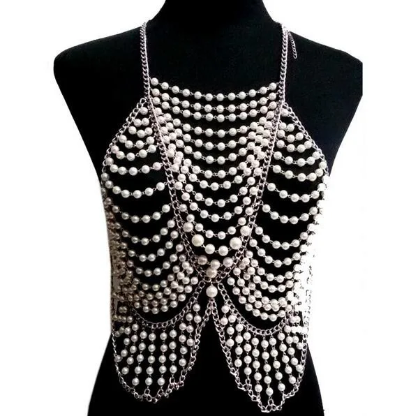 

2024 Pearl Necklace Women's elegant shoulder chain full body multi-layered faux pearl body chain