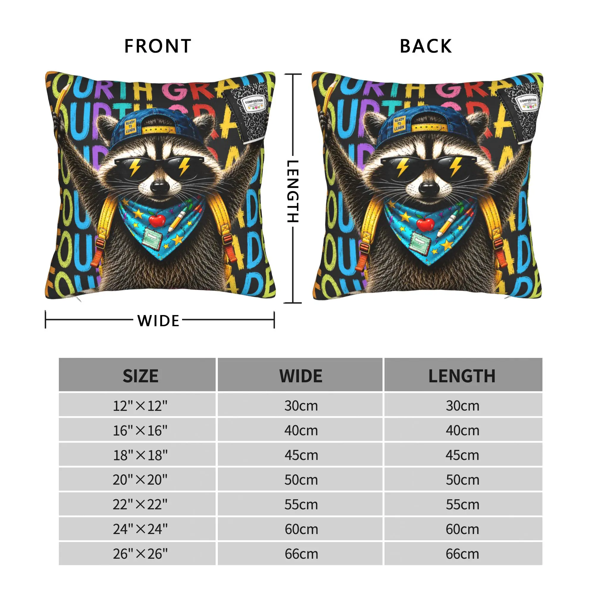 Pillow Cover Kids 4th Fourth Grade Feral Back to School Raccoon Teachers Pillow Case For Chair Sofa Home Decor Pillowcases