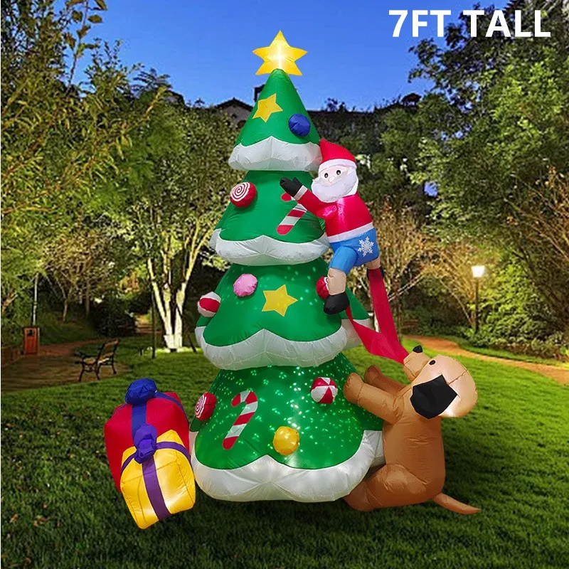 

7FT Christmas Model,2.1 M Light Inflatable Dog, Christmas Tree, Old Man Climbing Tree, Gift Box, New Year Outdoor Decorations