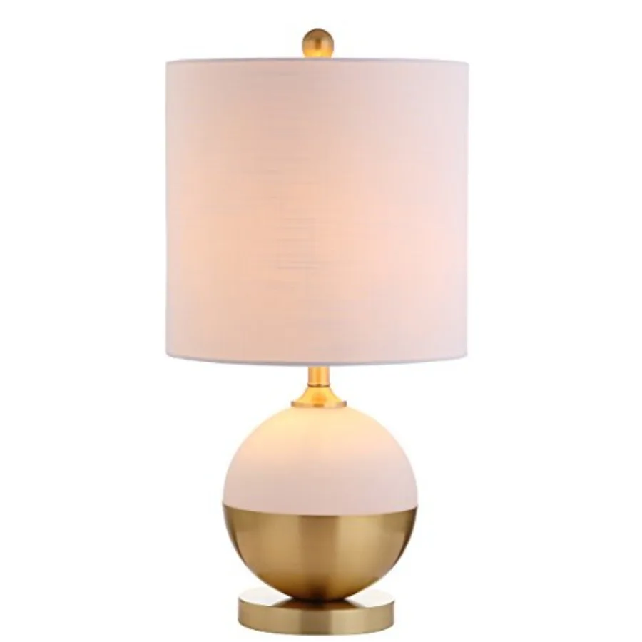 23.5" White and Brass Gold Ceramic Table Lamp Modern Glam Nightstand Lamp for Bedroom Living Room White Linen Drum Shade LED Bu